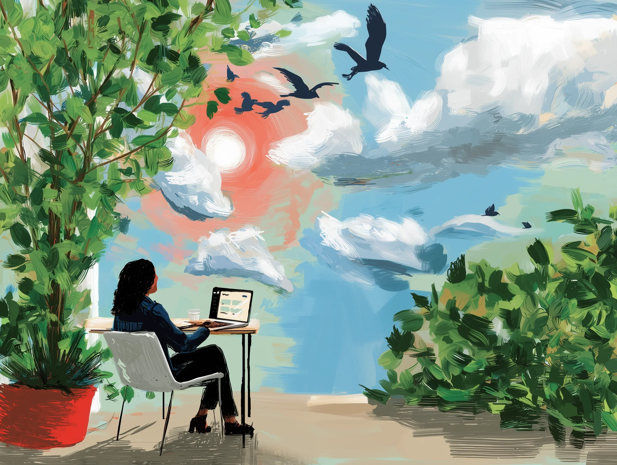 Person working at his desk with a nice background